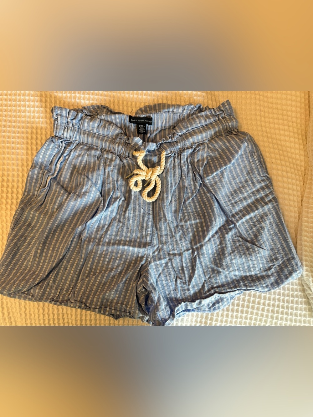 Saks Fifth Avenue Blue Striped High-Waist Drawstring Shorts (See Description!)